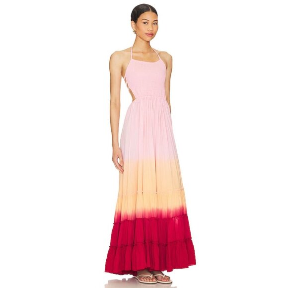 Tiare Hawaii Naia Maxi Dress Orange Red Sunset Ombre - Picture 2 of 3